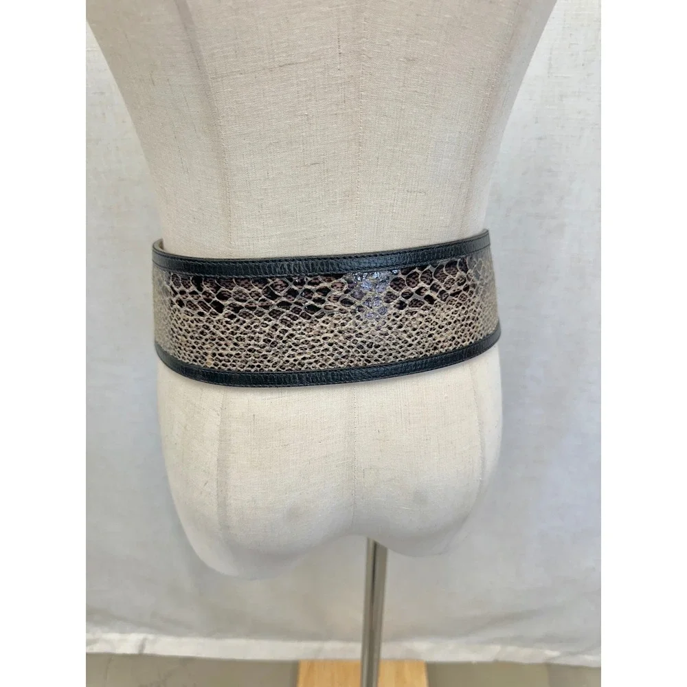 Leatherock Snakeskin Print Black Leather Wide Waist Belt Womens 34 6658 USA Made
